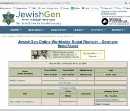 Quelle jewishgen Burial record Johanette Wolf Quelle jewishgen Burial record Johanette Wolf