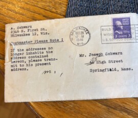 Korrespondenz Arnold Schwarz an Onkel Josef Schwarz, Umschlag - Quelle privat, freigegeben zur Veröffentlichung Korrespondenz Arnold Schwarz an Onkel Josef Schwarz, Umschlag - Quelle privat, freigegeben zur Veröffentlichung